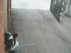 Security cam chubby amateur pissing in the yard