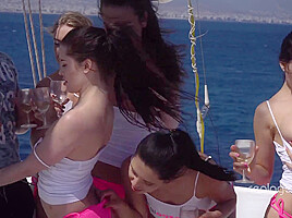 Cute Brunette Babe Henessy Called Her Friends to Celebrate Her Birthday Party on the a-class Yacht